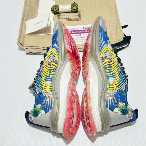 Gucci Run 12/ US 12.5 Knit Low Top Sneakers Blue Floral Print Shoes NIB $920 main image 4